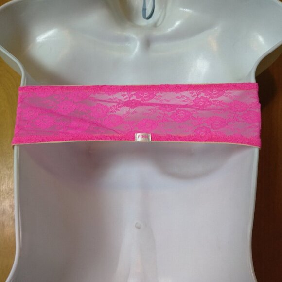 Victoria's Secret Pink Logo Women's Medium Lace Bandeau Tube Bra Top Strapless - Picture 4 of 7